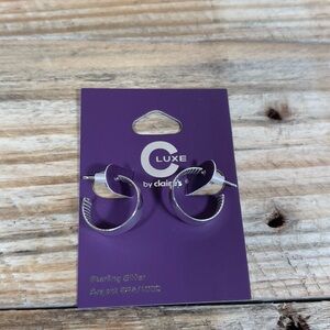 C LUXE By Claire's Sterling Silver Hoop Earrings Ridge Argent 925/1000 Accessory